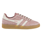 Gola Classics pink suede trainer with white side stripes and gum sole