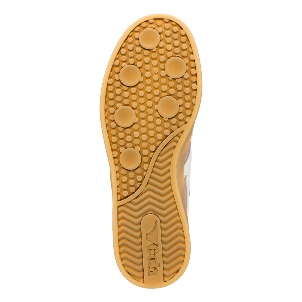 Gum rubber trainer sole with circular tread pattern and Gola branding