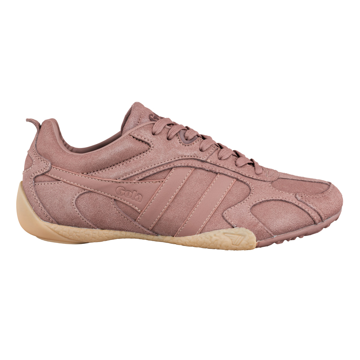 Gola Classics dusty pink suede trainer with a gum rubber sole