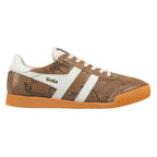 Brown snakeskin pattern Gola trainer with white side stripes and gum sole
