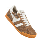 Brown snake print Gola trainer with white stripes and gum sole