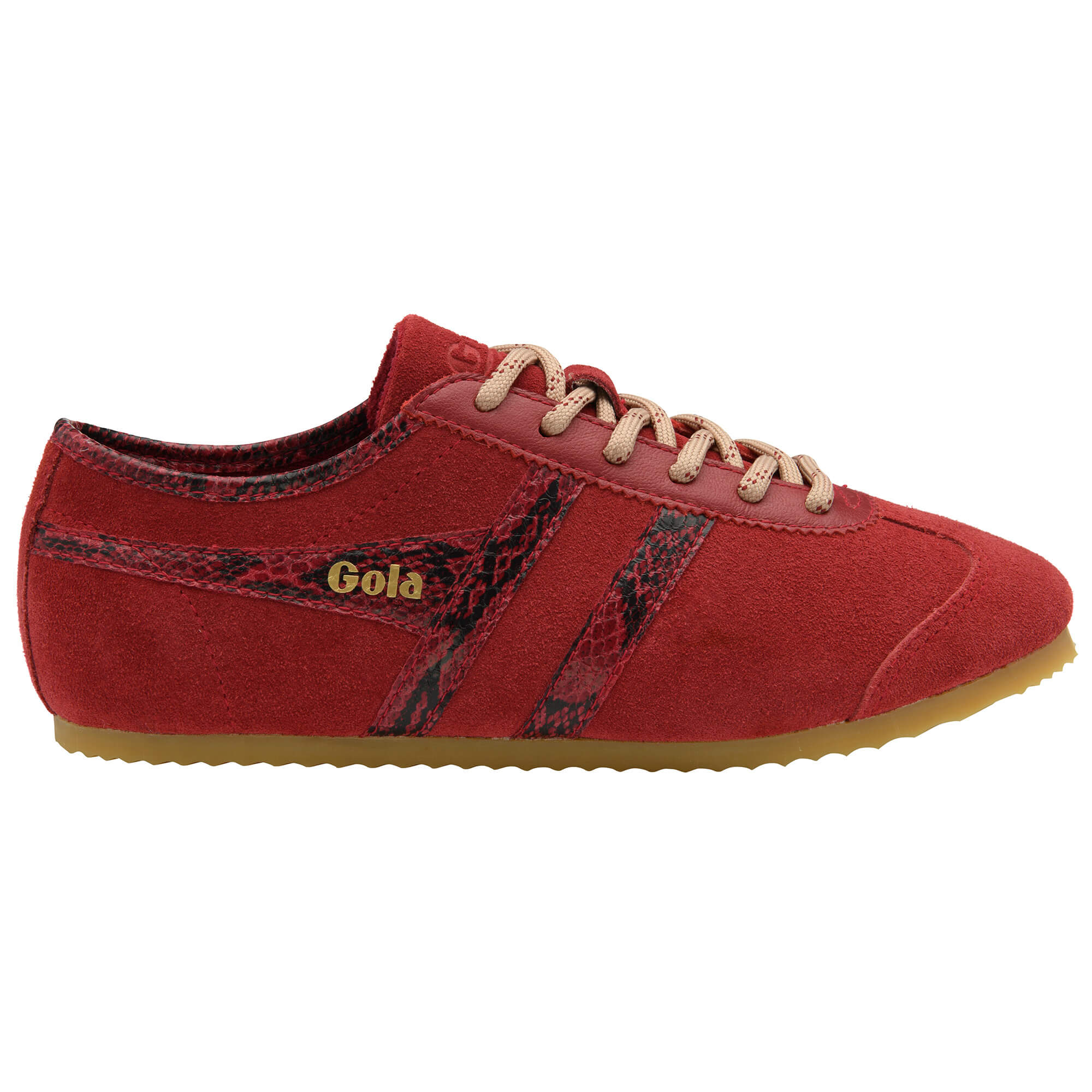 Gola women's trainer in red suede with snakeskin detail