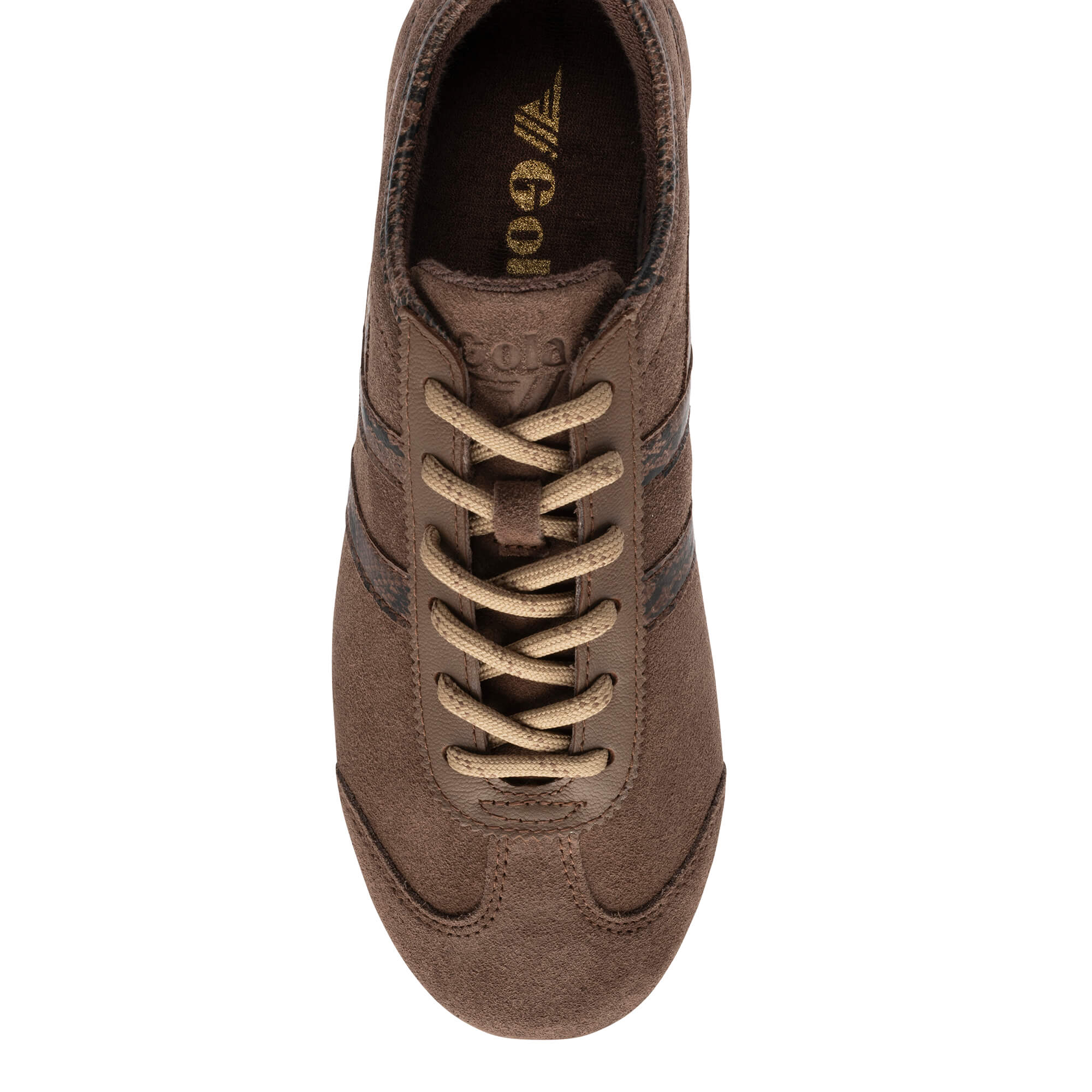 Brown Gola trainer with beige laces