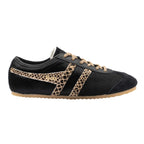 Black Gola Harrier trainers with leopard print side stripes and tan laces