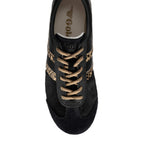 Black Gola Harrier trainers with leopard print side stripes and beige laces