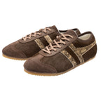 Pair of brown Gola Harrier trainers with snakeskin print stripes