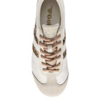 Gola women's trainer in off-white with leopard print stripes and beige laces