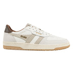 Off-white Gola trainer with beige suede panels and a gum rubber sole