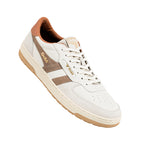 Off-white and tan Gola trainer with suede detailing and gum sole