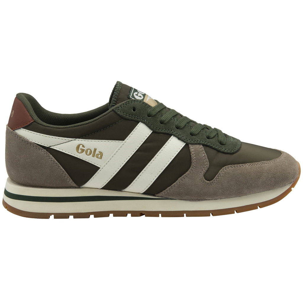 Gola Classics olive green and grey suede trainer with white side stripes