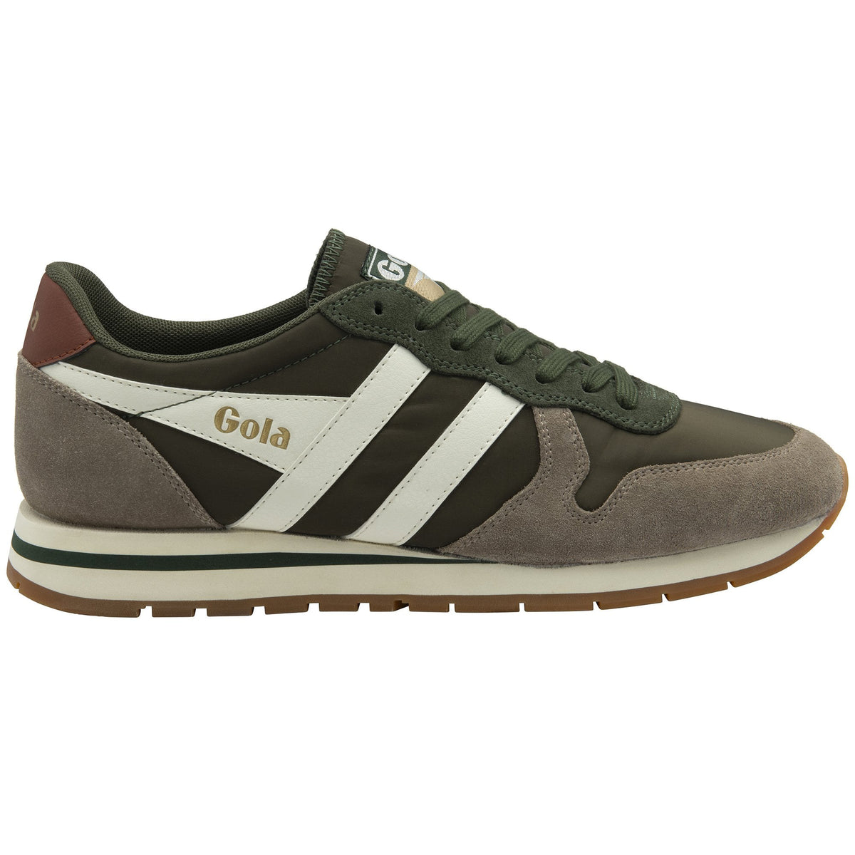 Gola Classics olive green and grey suede trainer with white side stripes