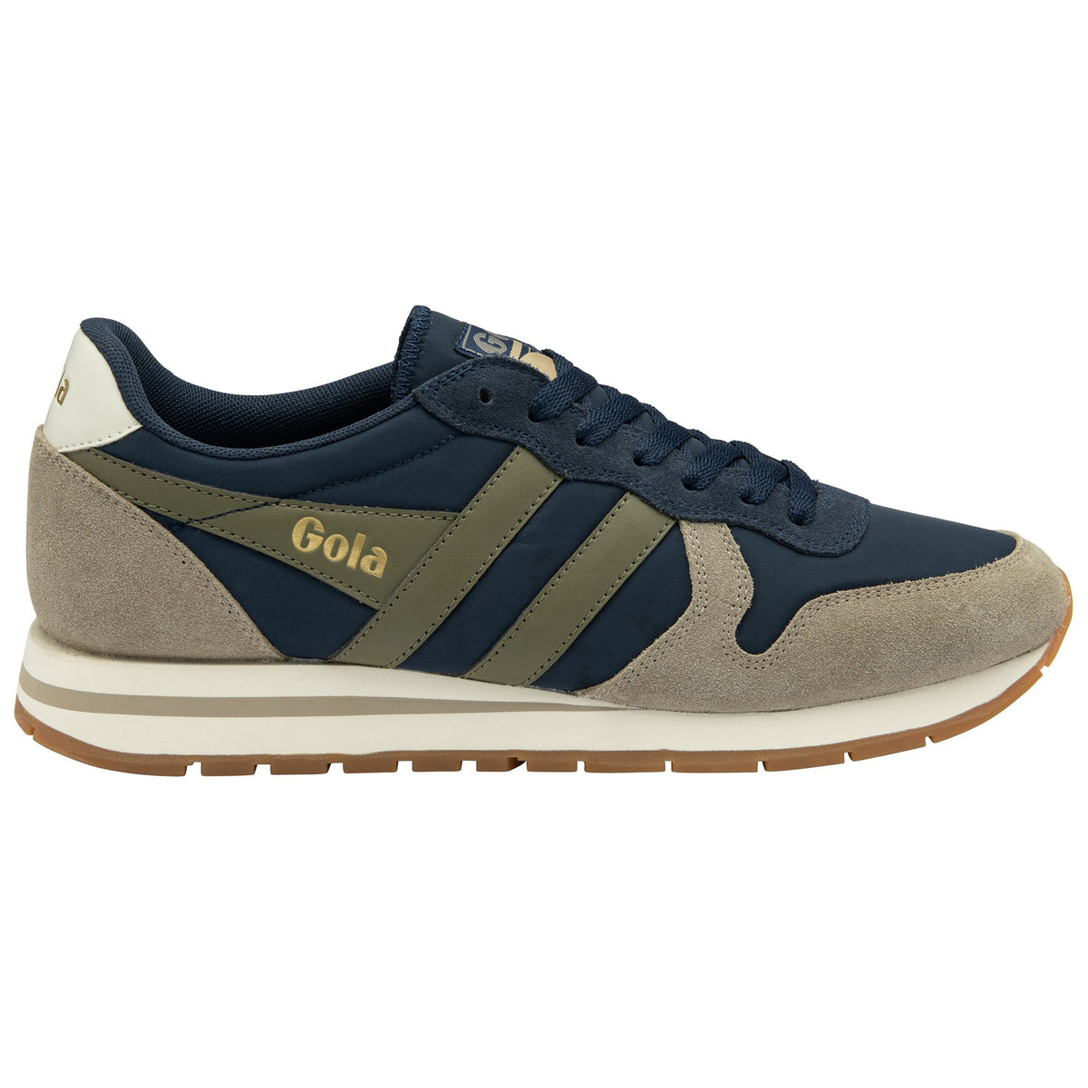 Gola Classics navy and khaki suede trainer with gum sole
