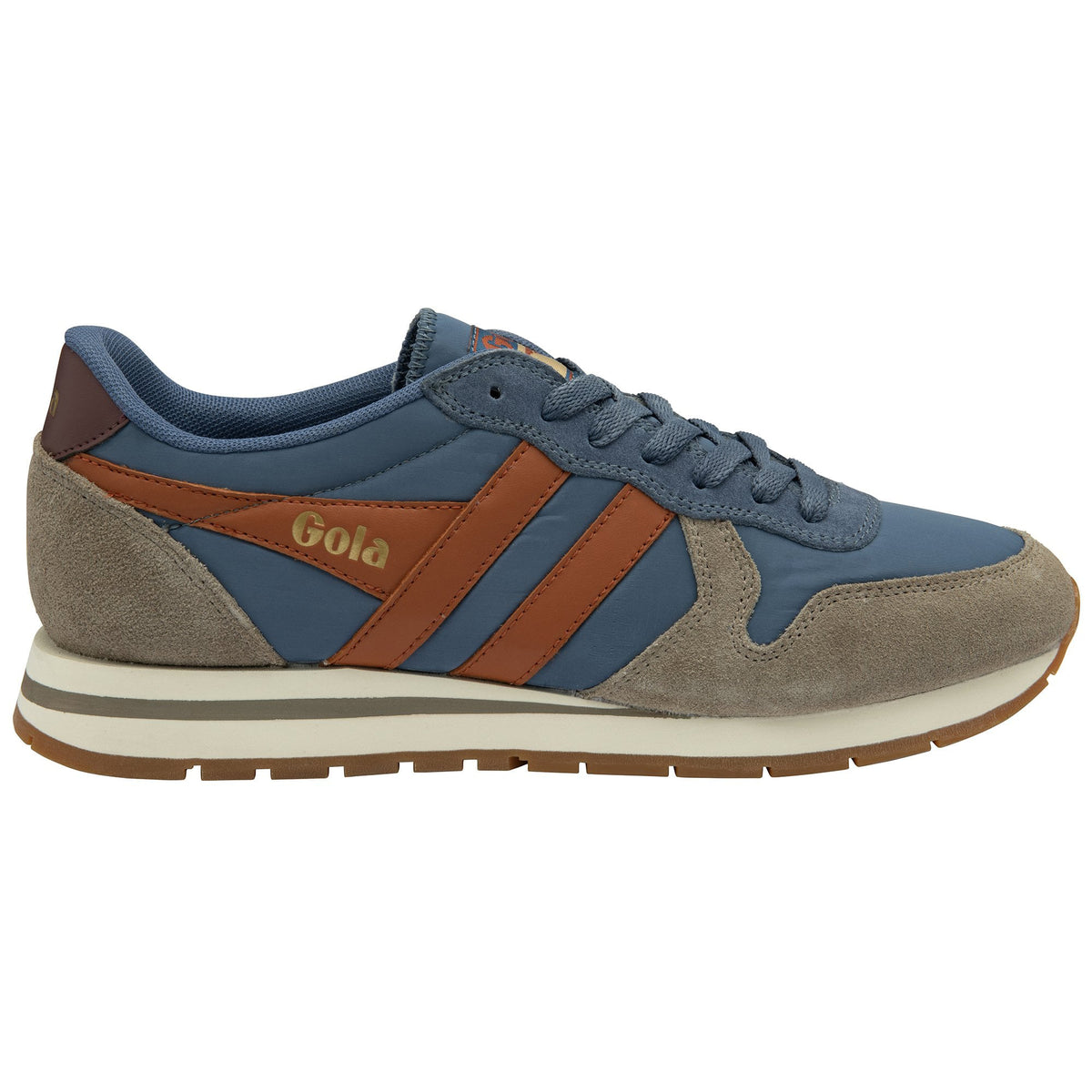 Gola Classics blue and brown suede and nylon trainer with white midsole
