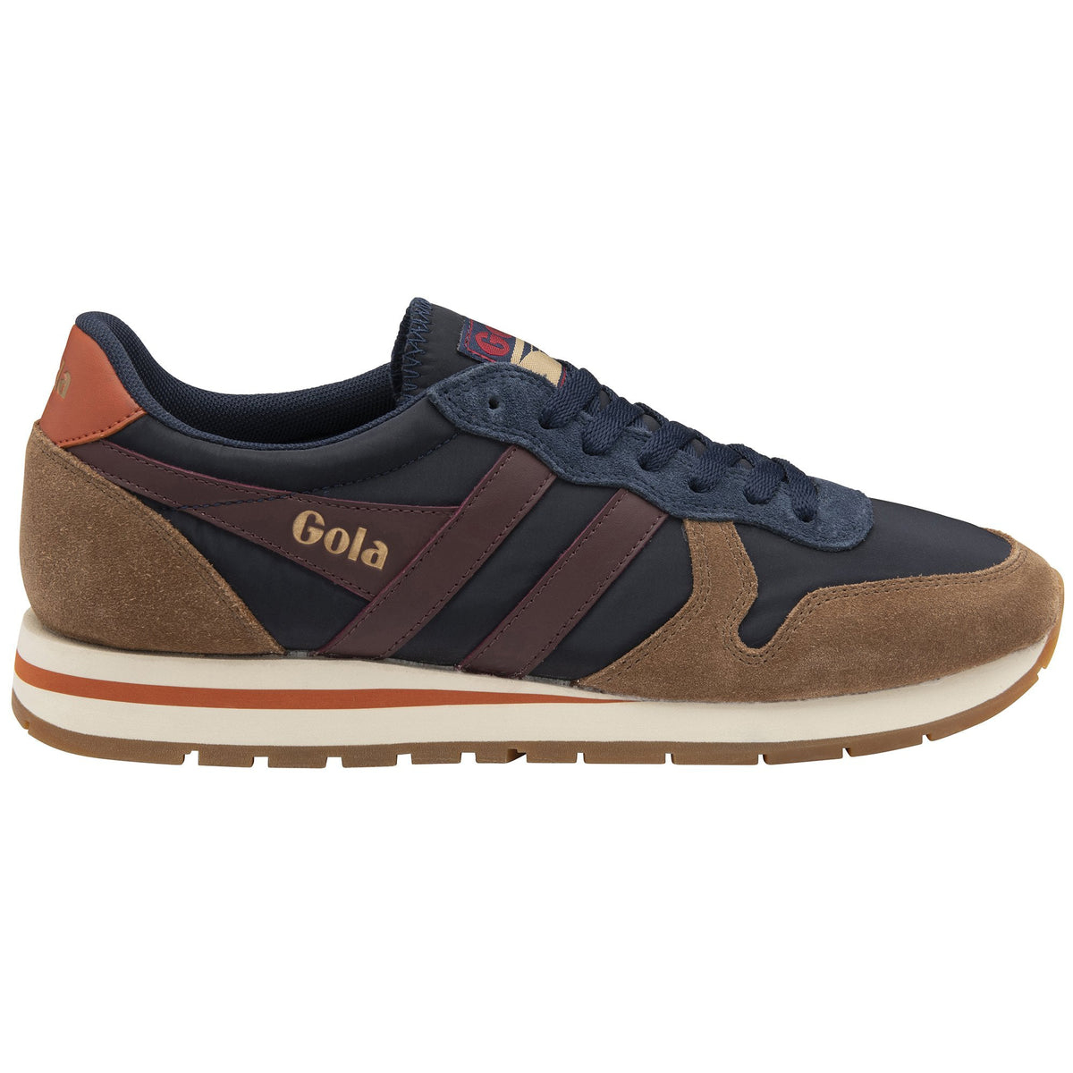 Gola Classics navy and brown suede trainer with cream midsole