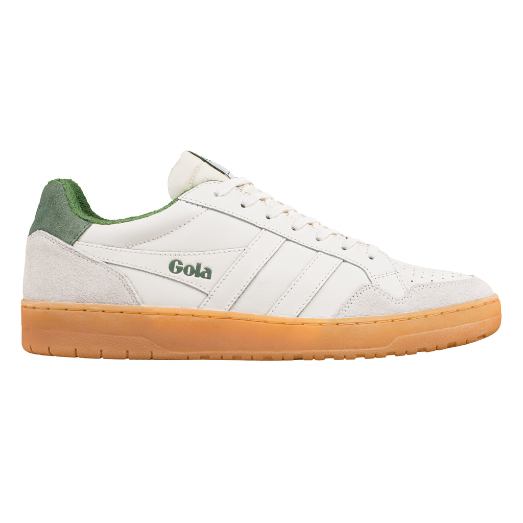 Gola Grandslam Classic trainers in off-white with green accents and a gum sole