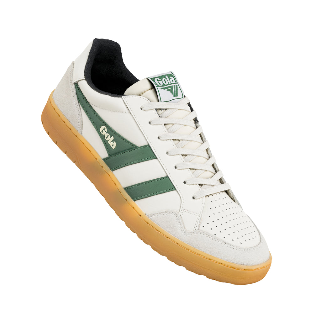 Gola Grandslam Classic Trainers in off-white and green with a gum sole