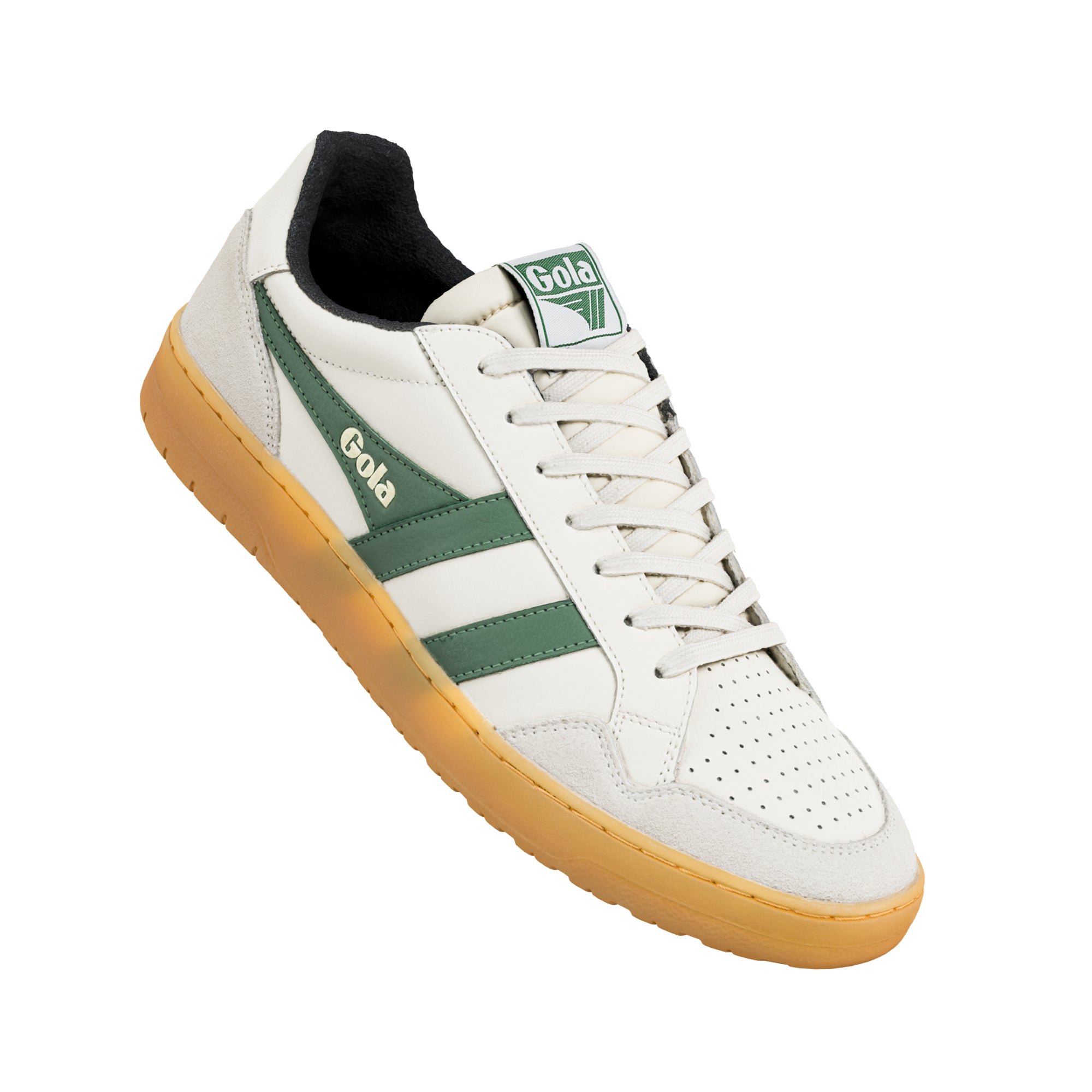 Gola Grandslam Classic Trainers in off-white and green with a gum sole