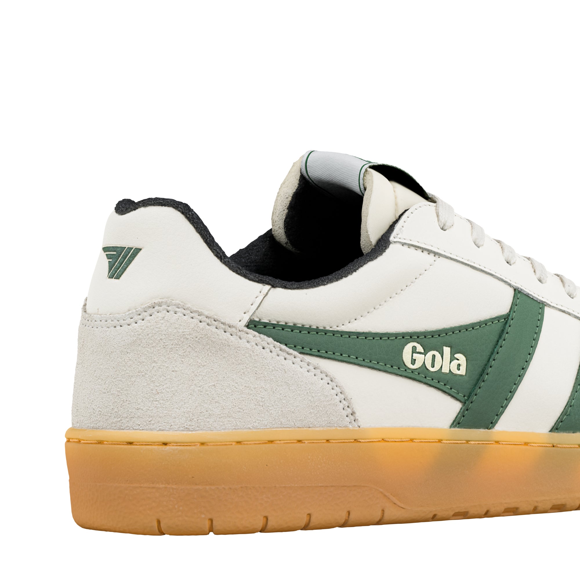 White and green Gola trainers with a gum sole