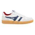 Gola Classics white trainer with blue side stripes and gum sole
