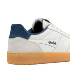 White Gola trainer with a blue suede heel and a gum sole