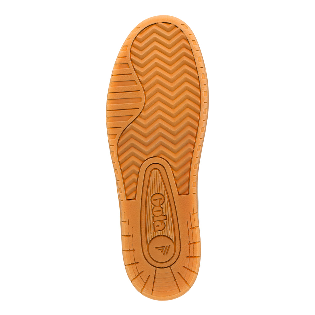 Underside of a brown shoe sole with a textured pattern and Gola branding