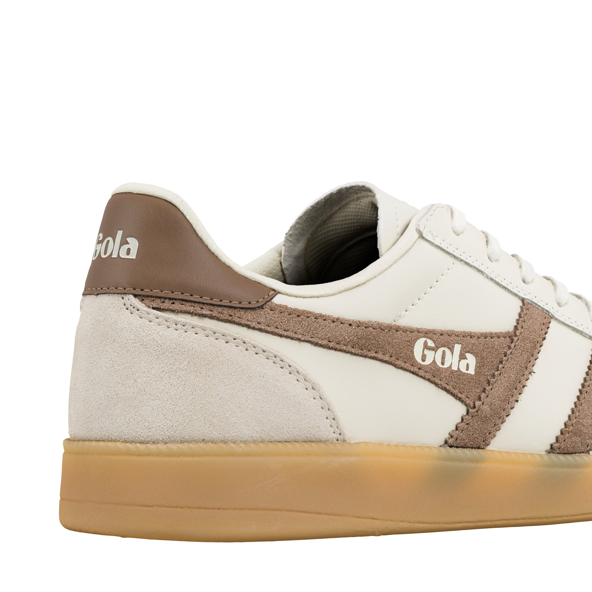 Cream and brown Gola trainer with gum sole