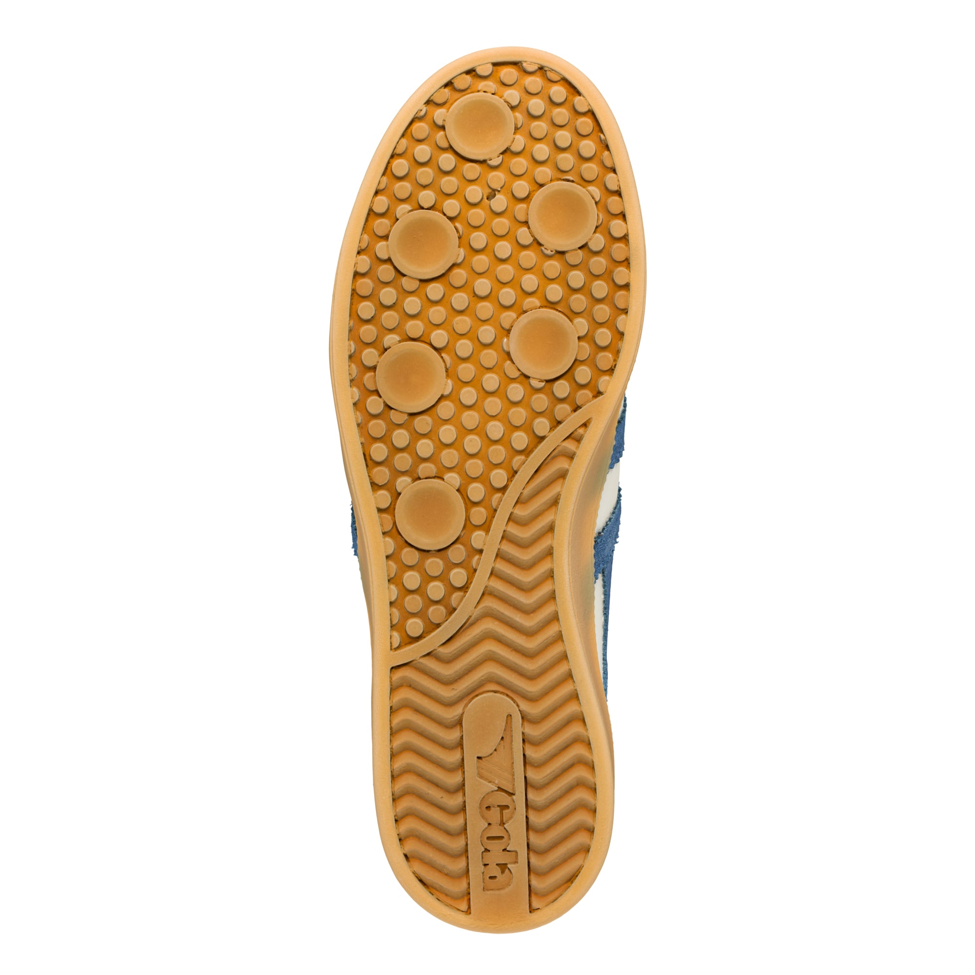 Gum rubber sole of a trainer with circular tread pattern and Gola branding