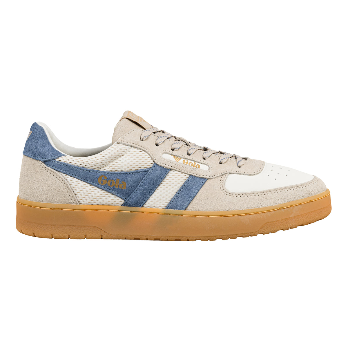 Gola Classics trainer in beige and blue with a gum sole