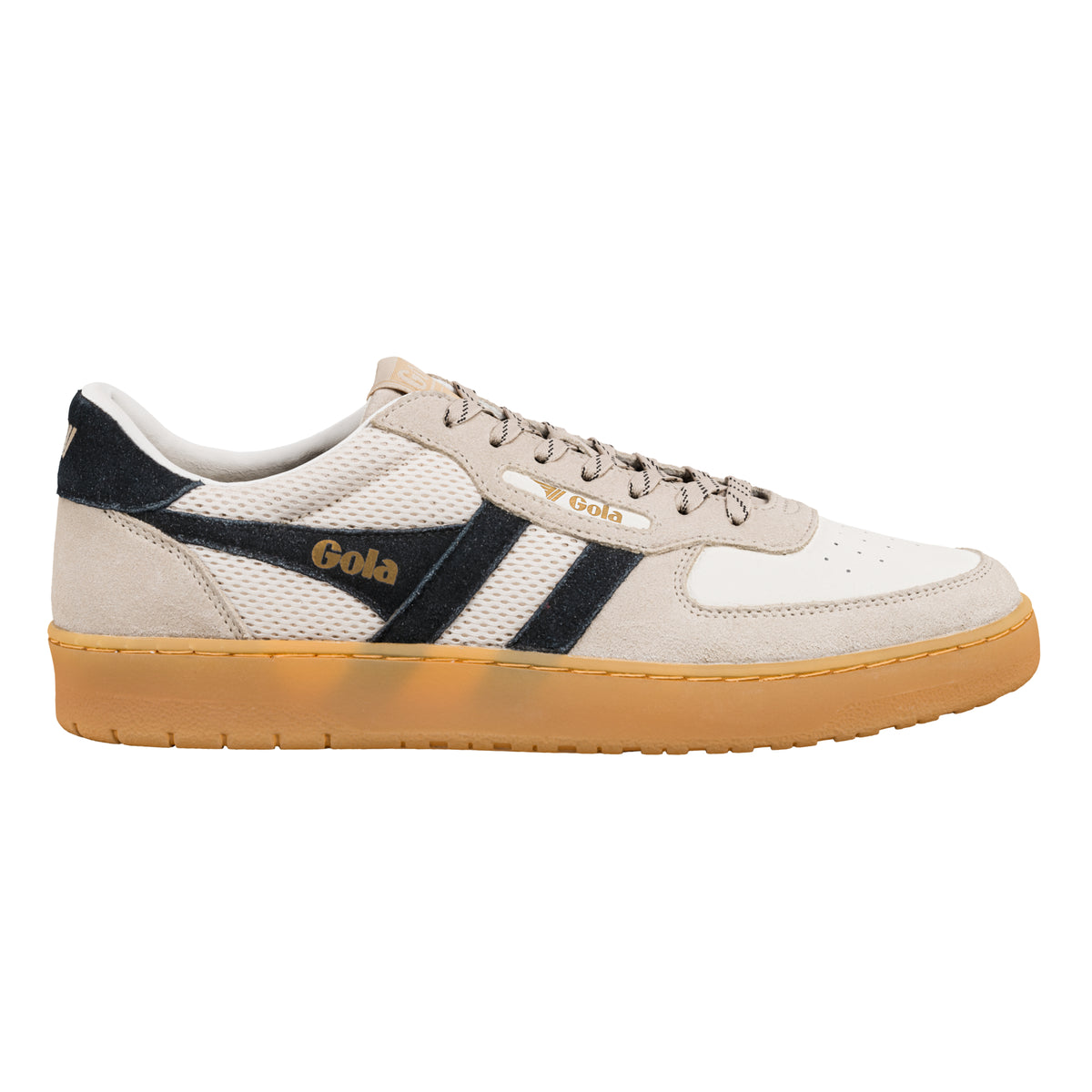 Gola Classics off-white and navy suede trainer with gum sole