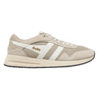 Beige Gola trainer with white side stripes and mesh detailing
