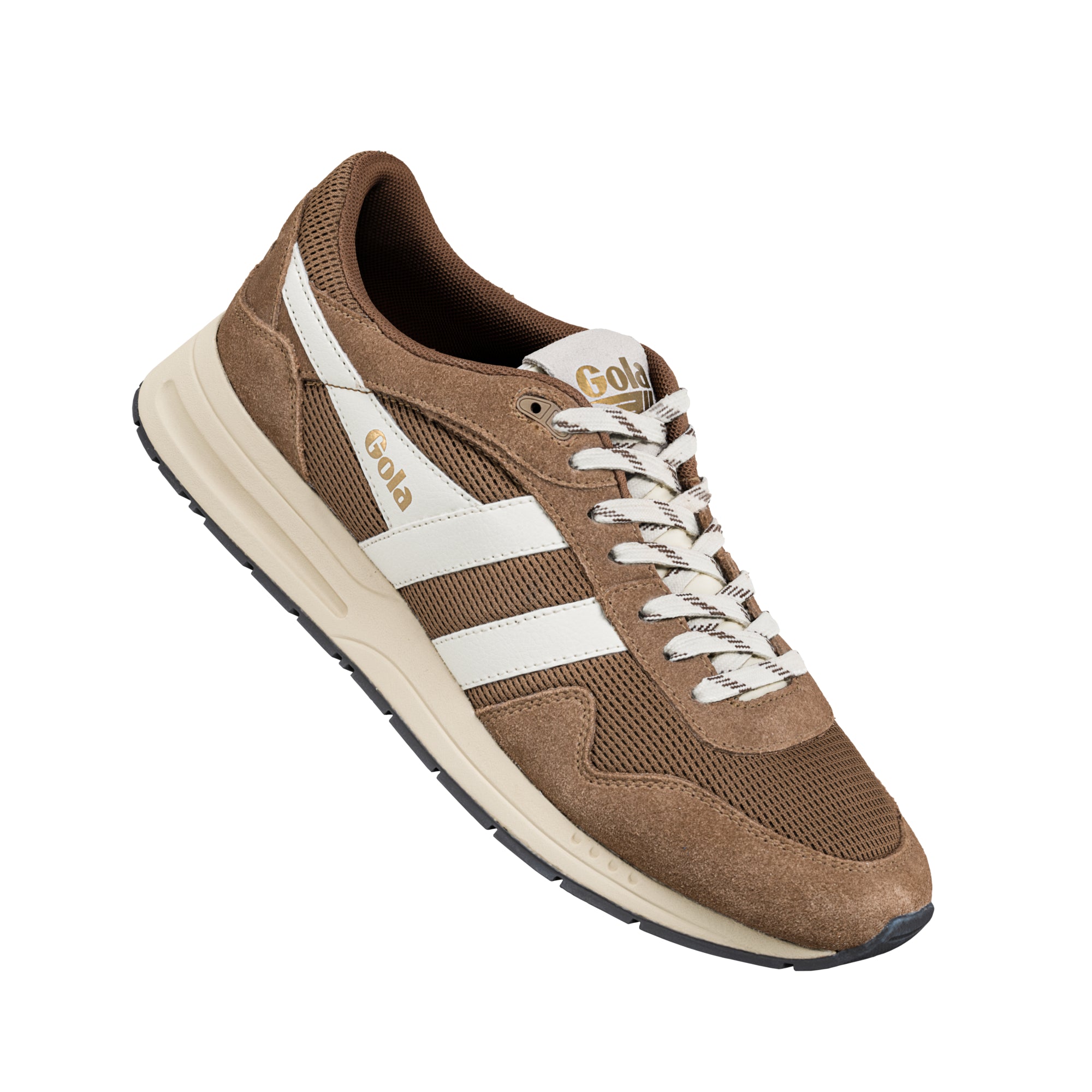 Brown and cream Gola trainer with suede and mesh panels