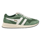 Gola Classics green suede and mesh trainer with white side stripes and cream sole