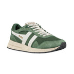 Green and cream Gola trainer with suede and mesh upper and white laces