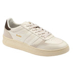 Off white Gola trainer with cream suede detailing and brown heel tab