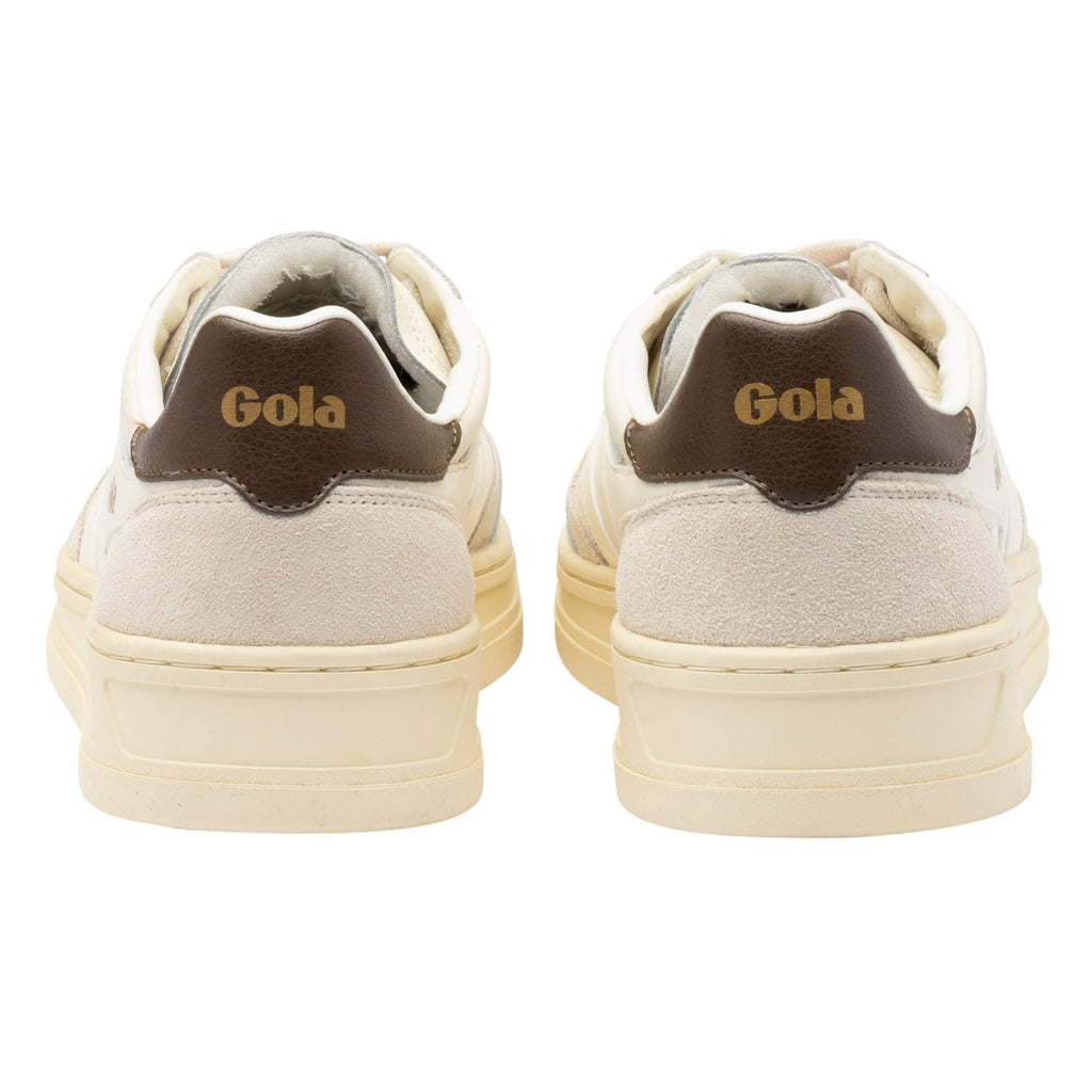 Rear view of cream and brown Gola trainers showing heel detail