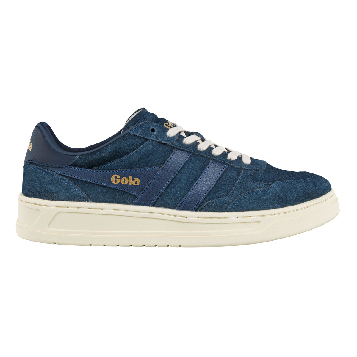 Gola Classics navy blue suede trainer with cream sole and white laces