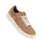 Tan suede Gola trainer with white laces and cream sole