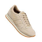 Beige suede Gola trainer with a gum rubber sole