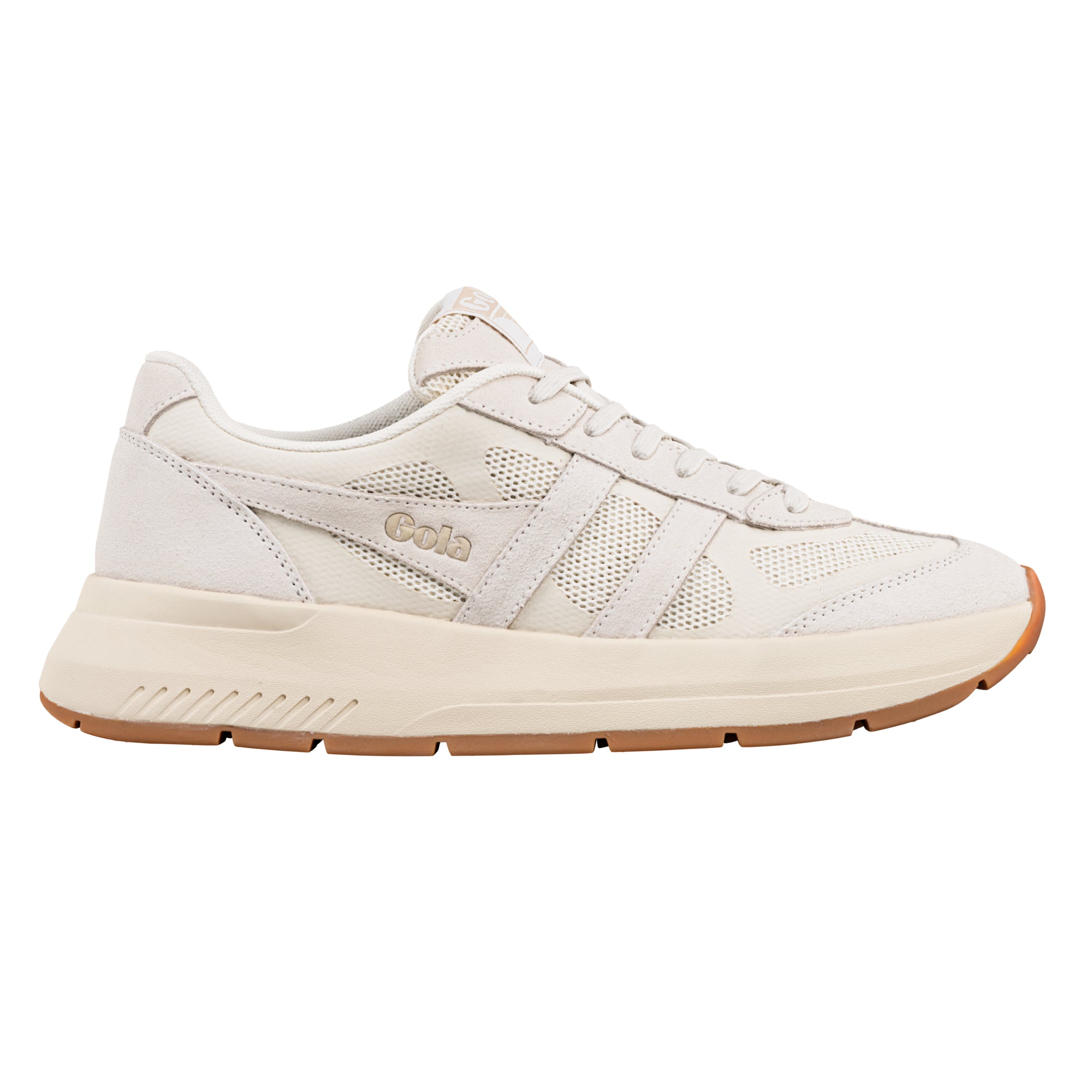 Off white Gola trainer with mesh panels and gum sole