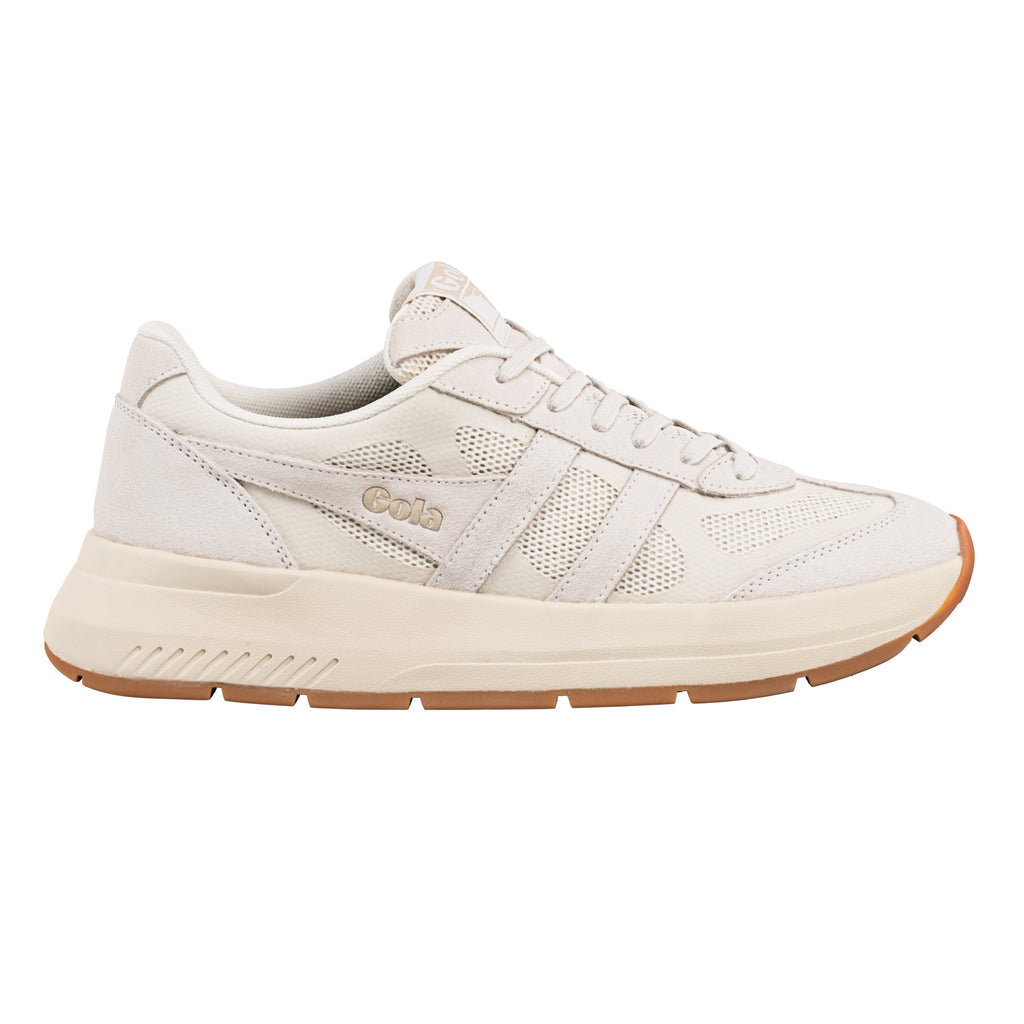 Gola Classics off-white suede and mesh trainer with a gum sole