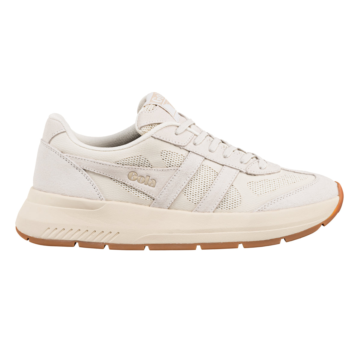 Gola Classics off-white suede and mesh trainer with a gum sole