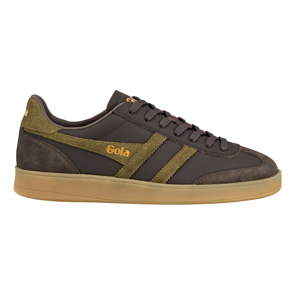 Gola Classics brown and olive green suede and leather trainer with gum sole