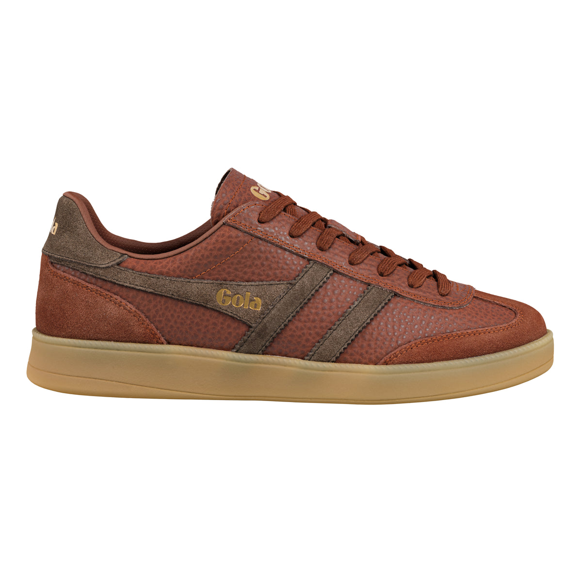 Gola Classics brown leather trainer with suede detailing and gum sole