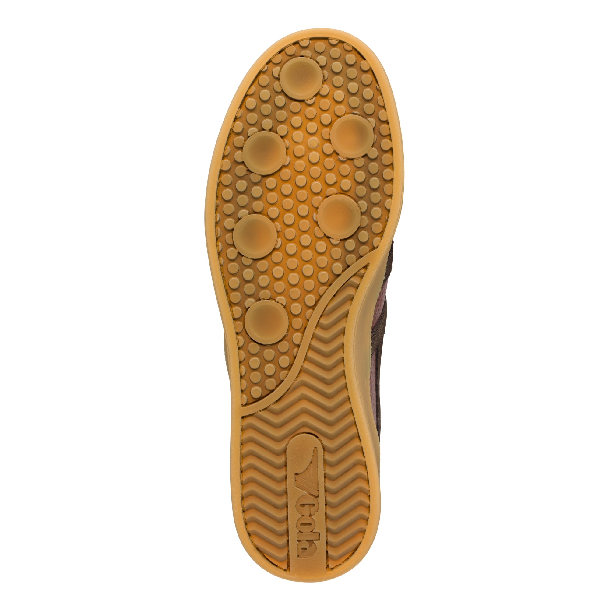 Rubber trainer sole with circular tread pattern and Gola branding
