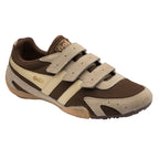 Gola Kids Harrier Velcro Trainers in brown and beige with three velcro straps