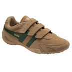 Gola Kids Coaster Velcro trainers in tan with green stripes