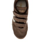 Brown suede Gola trainers with three hook and loop straps and white stripes