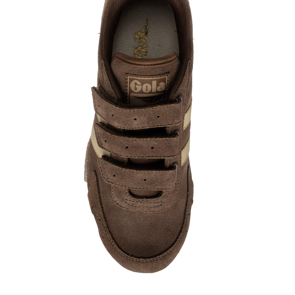Brown Gola trainer with three hook and loop straps
