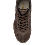 Brown suede Gola trainer with dark brown laces and trim