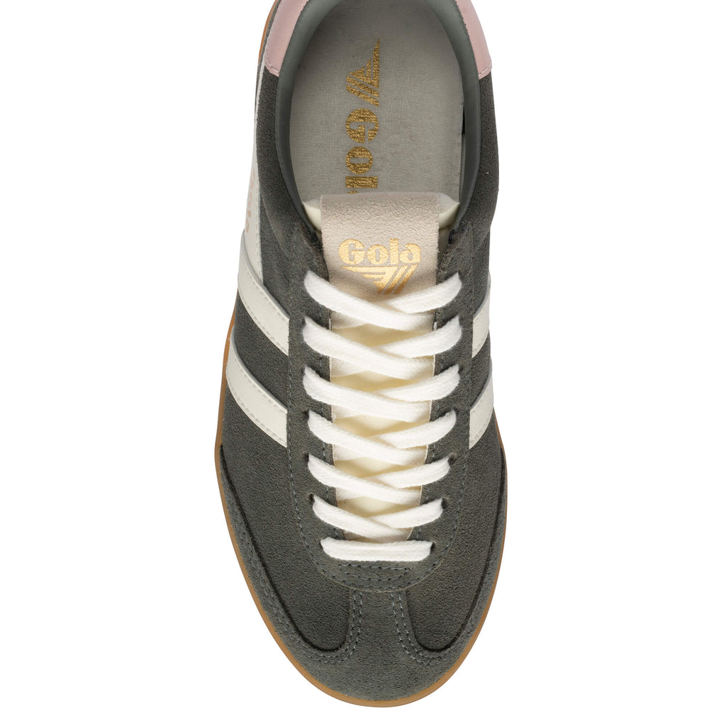 Gola Harrier trainers in dark green suede with white stripes and laces